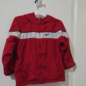Nike Kids Red Hooded Raincoat with White Stripe